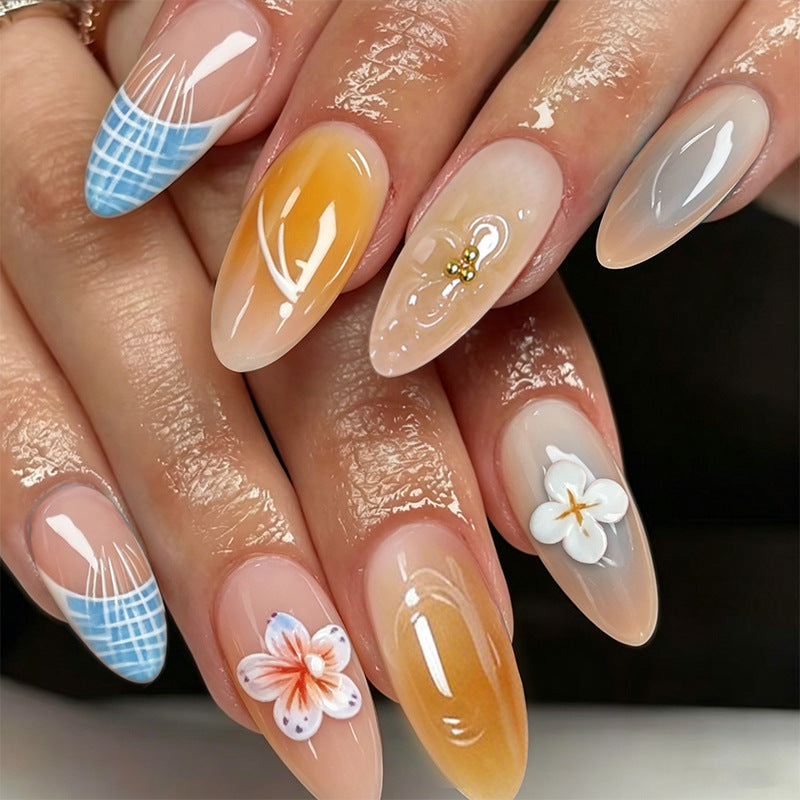 Acrylic nail set with aesthetic floral accents and gloss finish Bowlift