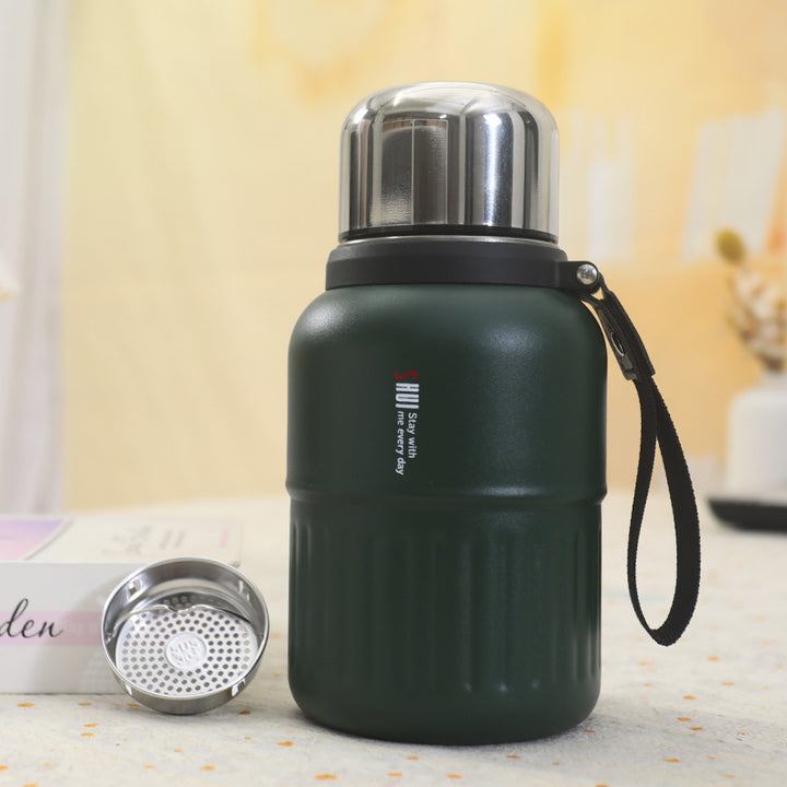 Insulated stainless steel drinking bottle with removable tea strainer Bowlift