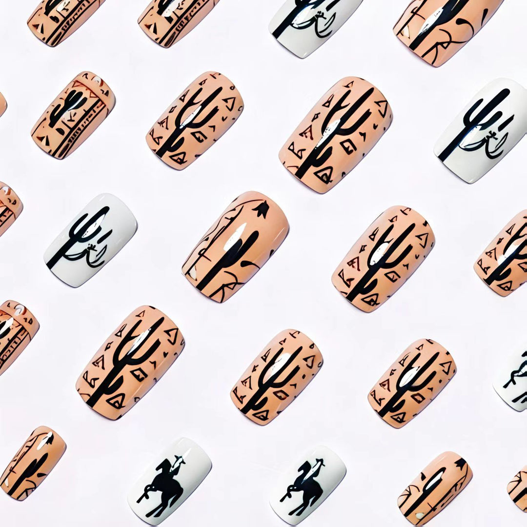 Artificial nail design with geometric desert motif Bowlift