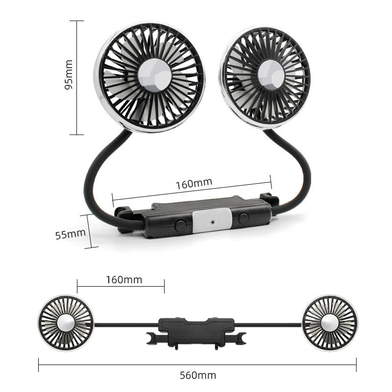 Dual-Head Adjustable Car Cooling Fan Bowlift