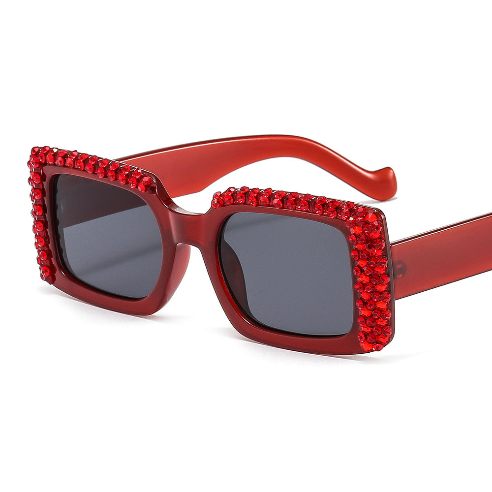 Women's Glamorous Square Sunglasses with Sparkling Crystal Frame Bowlift