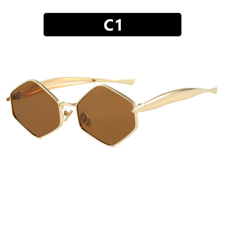 Women's hexagonal sunglasses with elegant metal frame and UV protection Bowlift