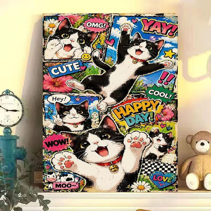 Playful Cat-Themed Wall Art Print Bowlift