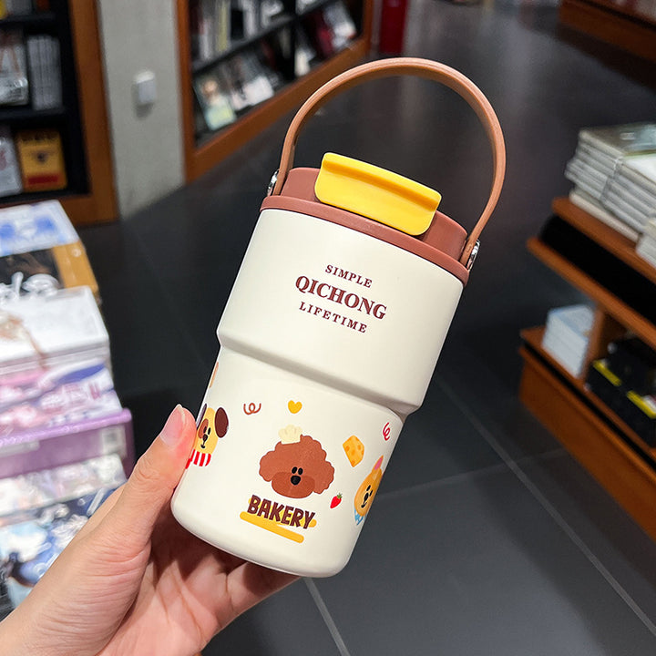 Women practical insulated drinking bottle with integrated carrying handle Bowlift