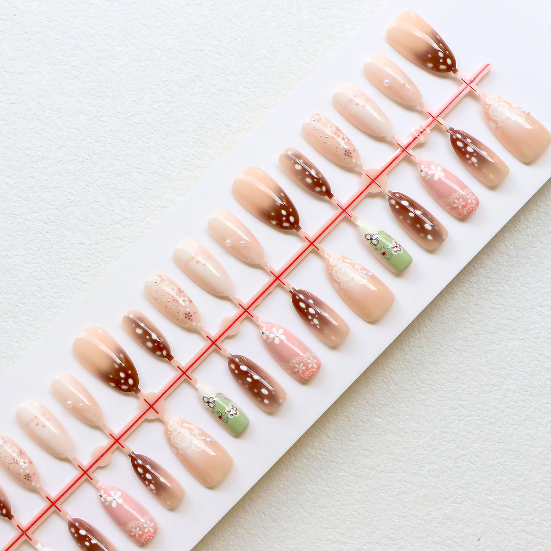 Artistic Floral Press-On Nail Collection Bowlift