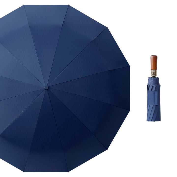 Women's Premium Windproof Folding Umbrella with Wooden Handle Bowlift
