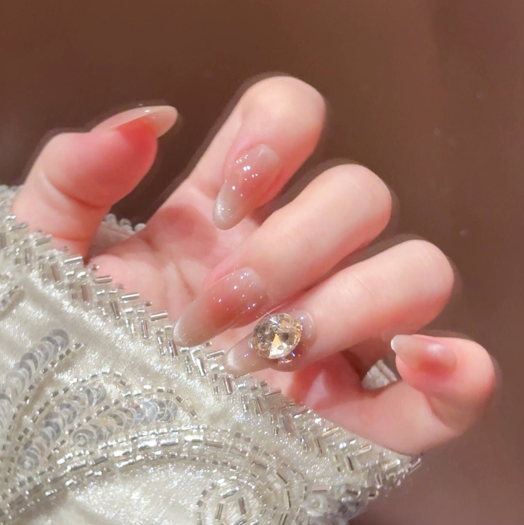 Elegant Crystal-Accented Press-On Nail Set Bowlift