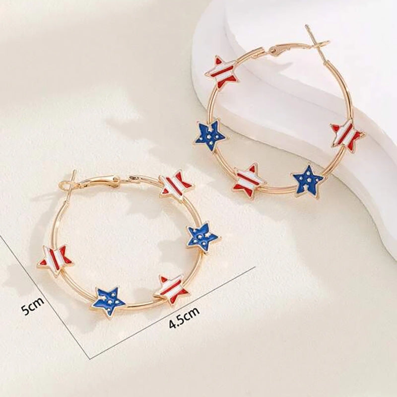 Women's nan patriotic enamel star charm gold-plated hoop earrings Bowlift