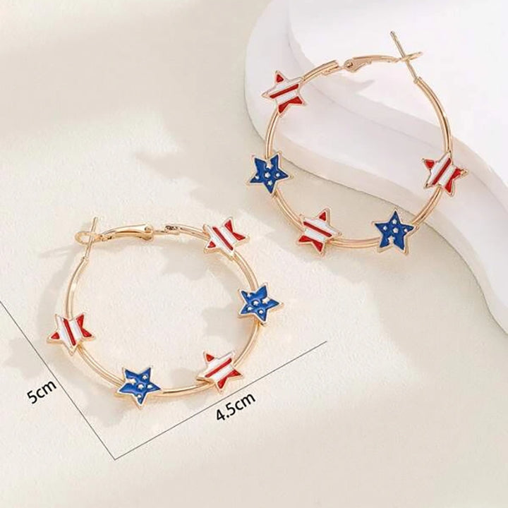 Women's nan patriotic enamel star charm gold-plated hoop earrings Bowlift