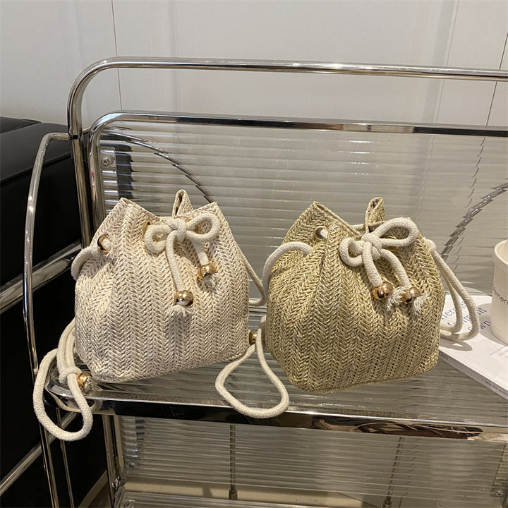 Bohemian Straw Bucket Bag Bowlift