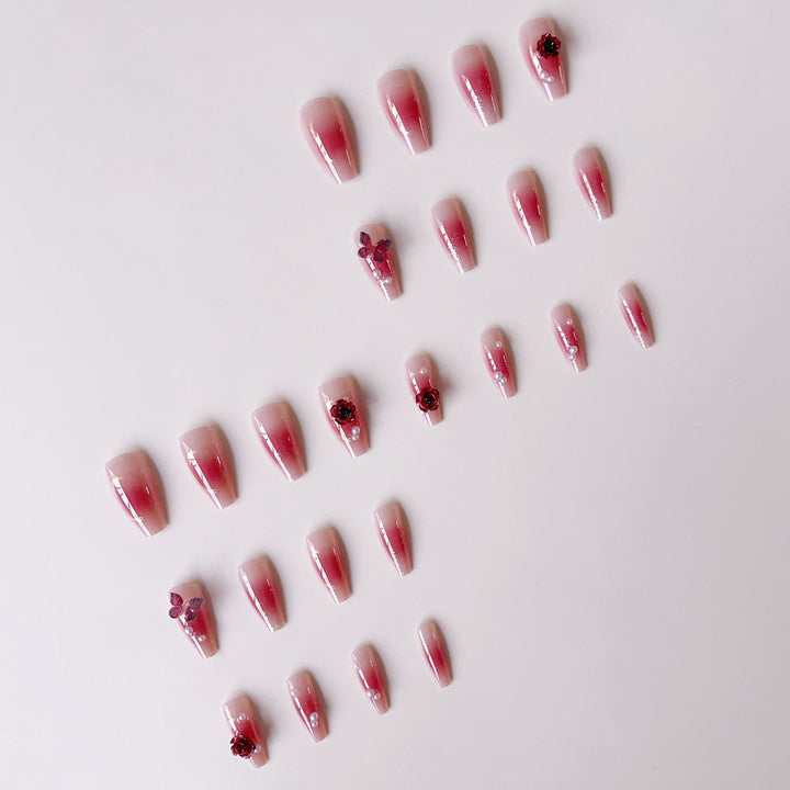 Artificial nail set with elegant floral 3D decorations Bowlift