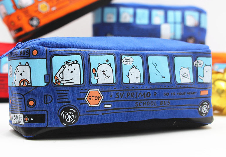 Fun Cartoon School Bus Zippered Pencil Case Bowlift