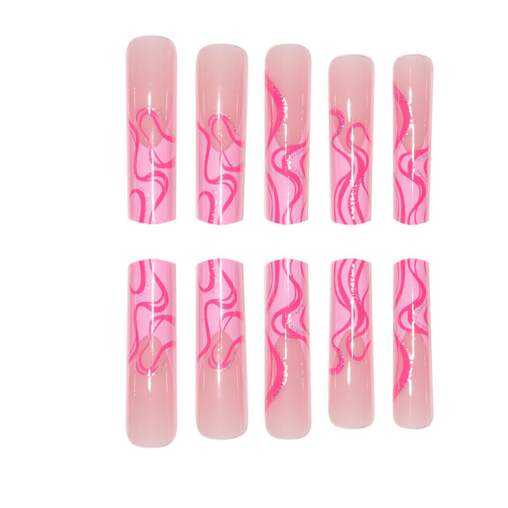 Long Stiletto Press-On Nail Extensions with Abstract Wave Design Bowlift