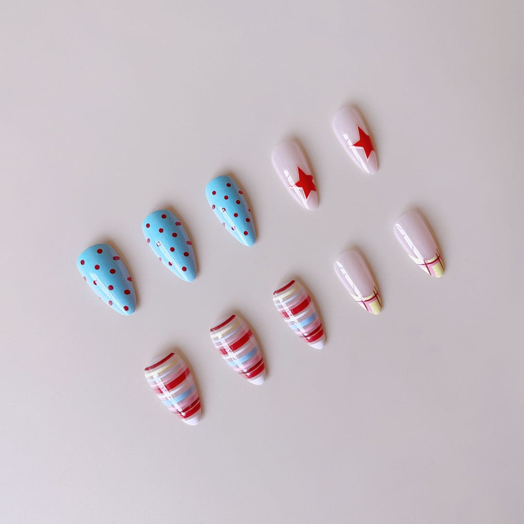 Acrylic nail set with creative and colorful designs Bowlift
