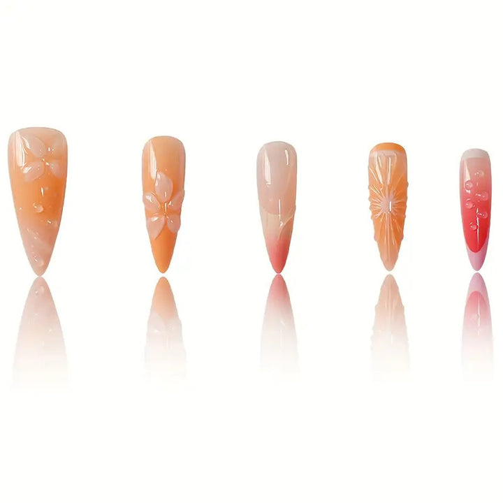 Artistic 3D Floral Press-On Nail Art Bowlift