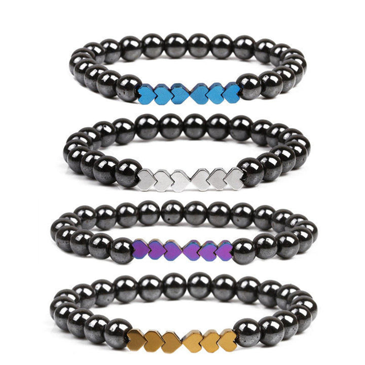Natural Stone Beaded Bracelet with Heart Accents Bowlift
