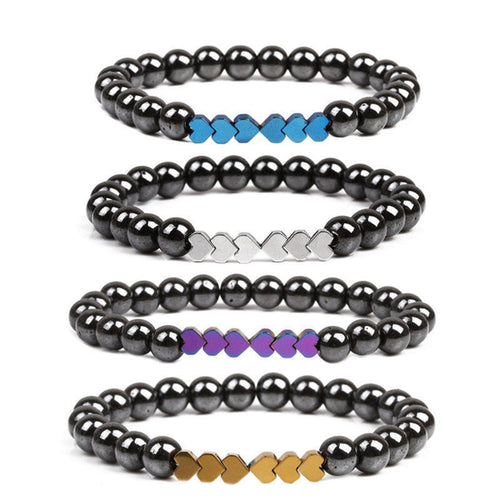 Natural Stone Beaded Bracelet with Heart Accents Bowlift
