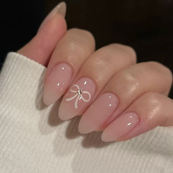 Acrylic nail set with elegant bow decorations Bowlift