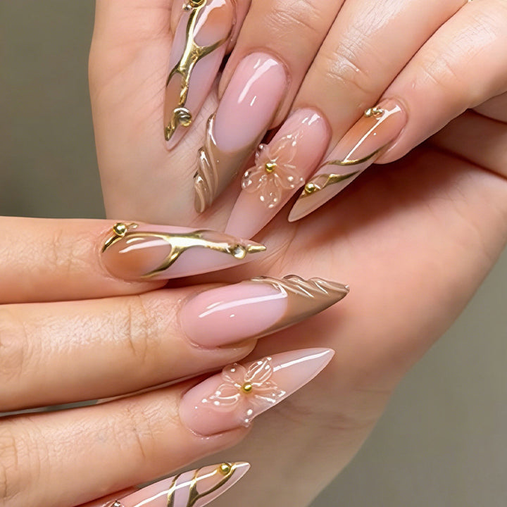 Elegant Floral Design Press-On Nails Art Set Bowlift