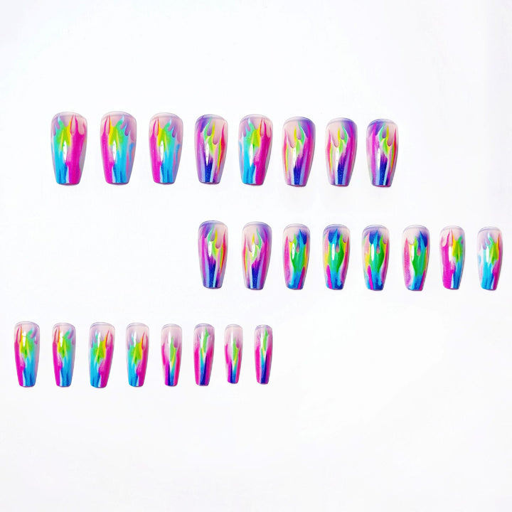 Creative Acrylic Nails with Shimmering Flame Design Bowlift