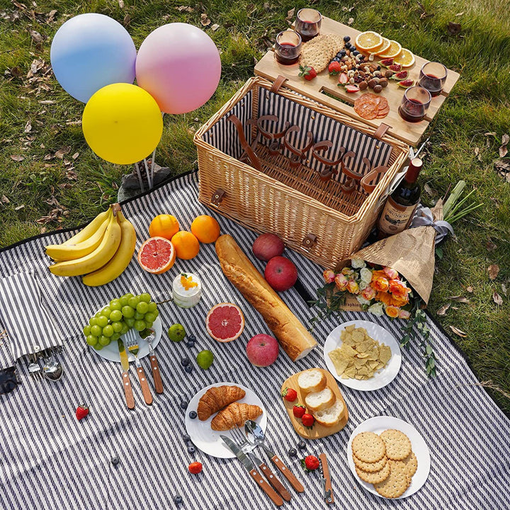 Ladies picnic basket with integrated dinnerware set andStylish folding table Bowlift