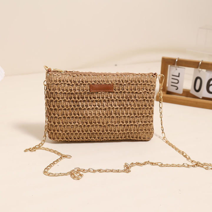 Handcrafted Shoulder Bag Made of Durable Straw Material with Gold Chain Bowlift