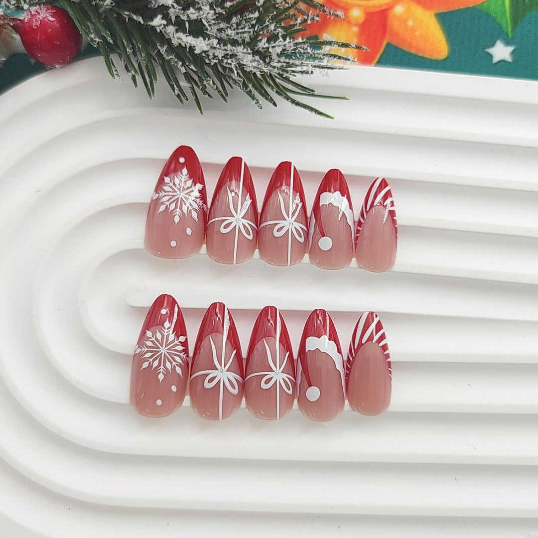 Festive Holiday-Themed Press-On Nail Set Bowlift