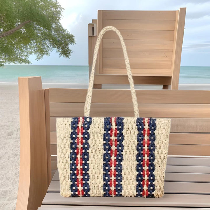 Tote bag made of naturally woven material with geometric pattern Bowlift