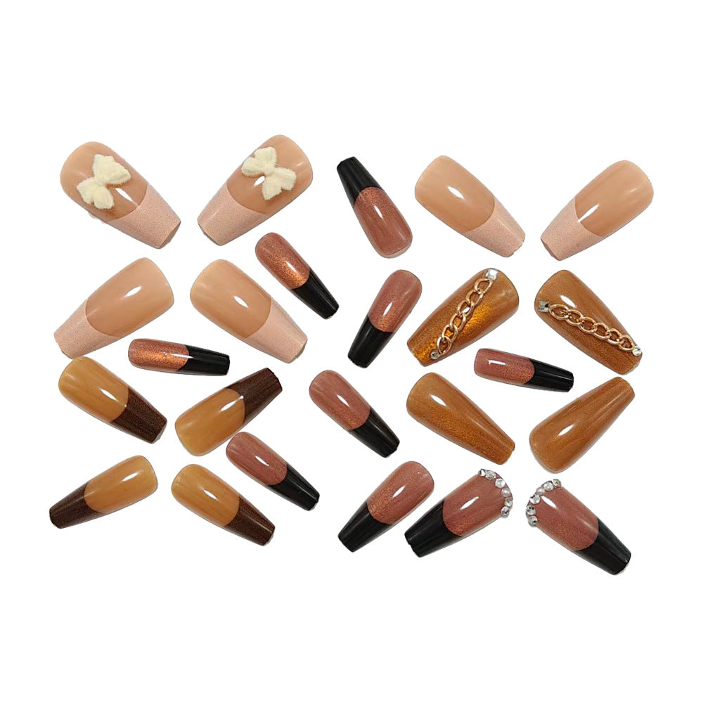 Glamorous artificial nails with glittering design and elegant embellishments Bowlift