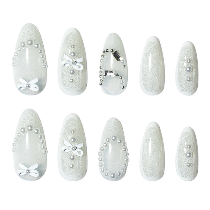 Elegant Lace Design Nail Extensions Bowlift