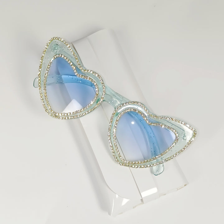 Rhinestone-Embellished Heart-Shaped Sunglasses Bowlift