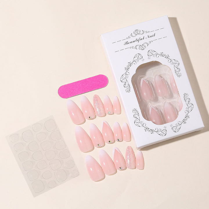 Elegant Press-On Nail Tips Set with Glitter and Ombre Design Bowlift