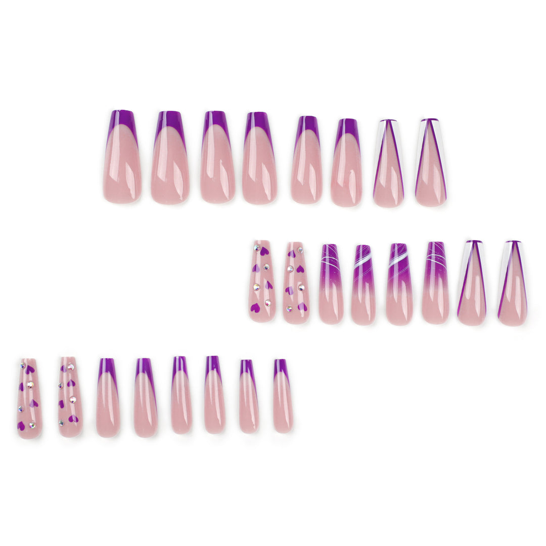 Artistic Gel Nails with Hearts and Gradient Bowlift