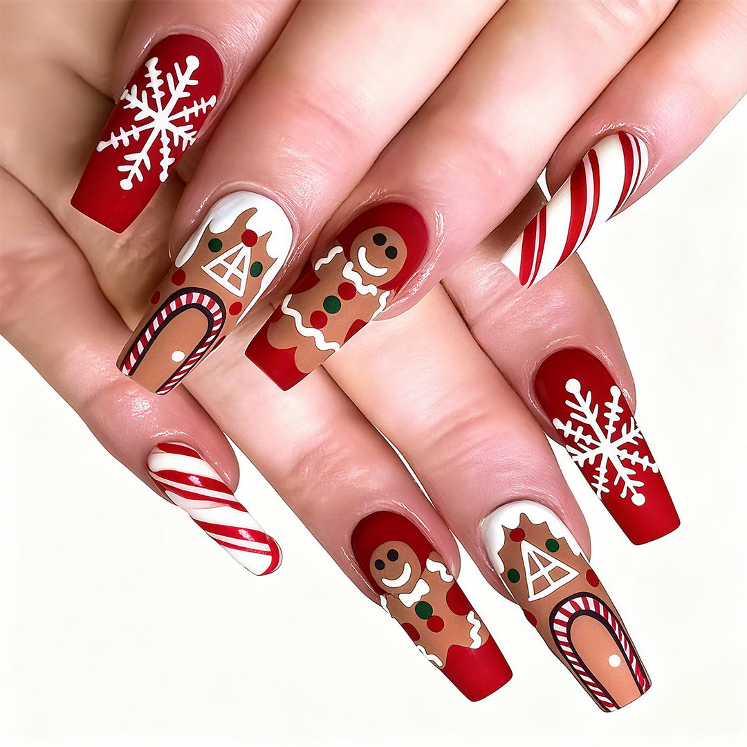 Artificial Nail Set with Colorful Flower Patterns Bowlift