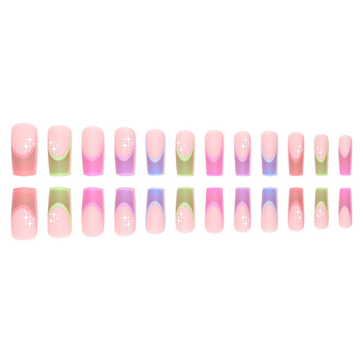 Acrylic nail set with colorful geometric designs and glitter accents Bowlift