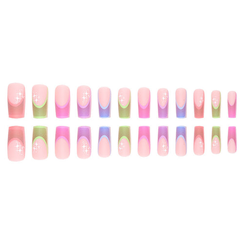 Acrylic nail set with colorful geometric designs and glitter accents Bowlift