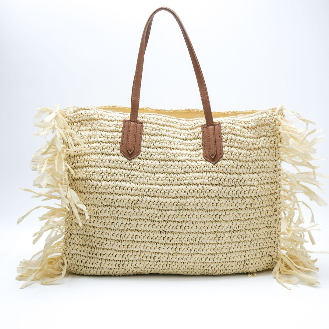 Beach bag with fringed design and sturdy leather handles Bowlift