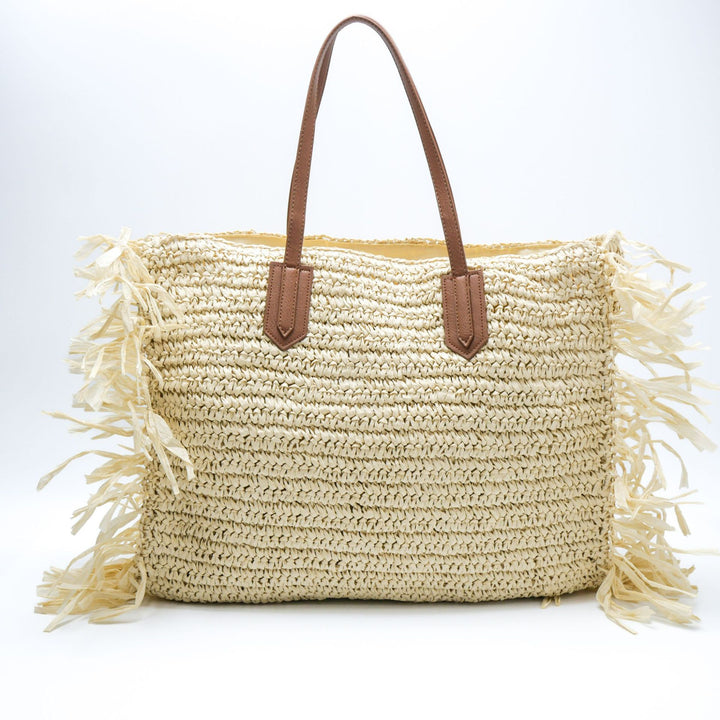 Stylish straw bag with fringed details Bowlift
