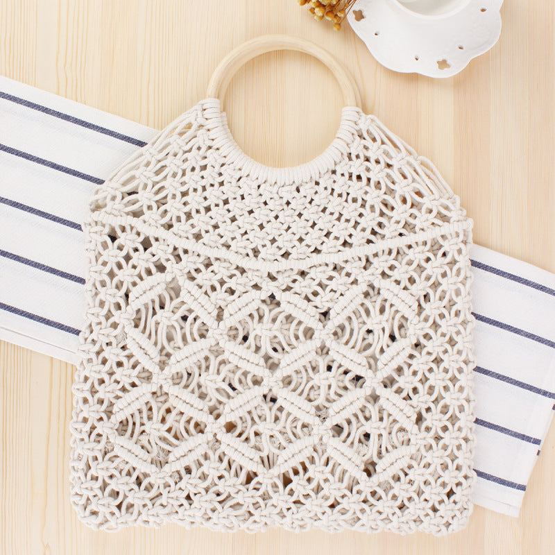 Macrame Tote Bag with Wooden Handle Bowlift