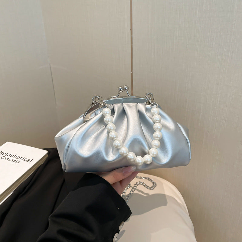 Elegant Clutch Handbag with Pearl Chain Bowlift