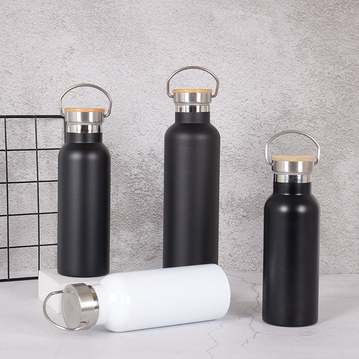 Women's Stainless Steel Water Bottle with Bamboo Lid and Carrying Handle Bowlift