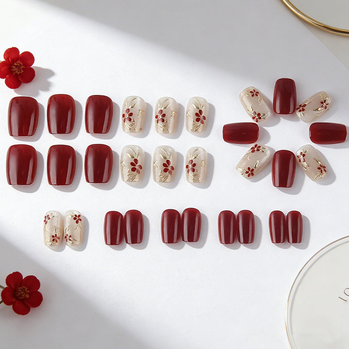 Elegant Floral Press-On Nail Set Bowlift