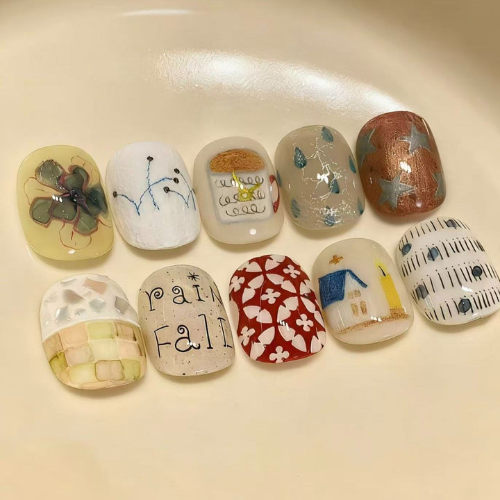 Artistic Cat-Themed Press-On Nail Art Set Bowlift