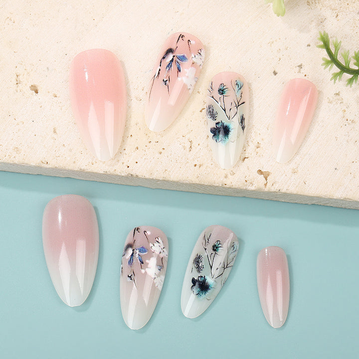 Artificial nails with flower design and shine Bowlift