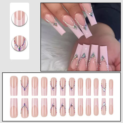 Glamorous artificial nails with sparkling rhinestone embellishments Bowlift
