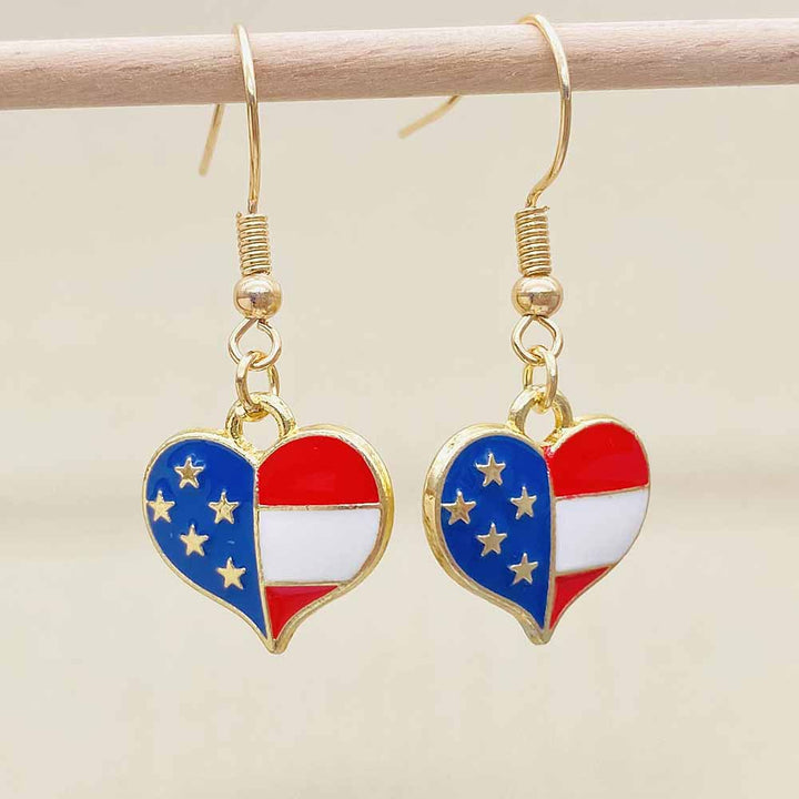 Women's Independence Day patriotic enamel flag dangle earrings with hypoallergenic fishhook wires Bowlift
