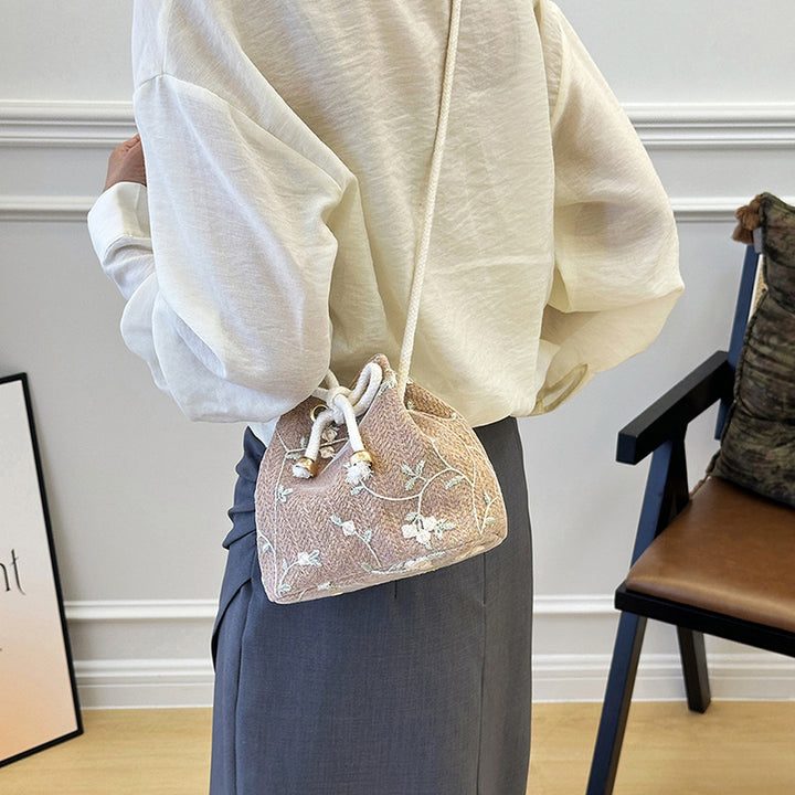 Embroidered Drawstring Bucket Bag Bowlift