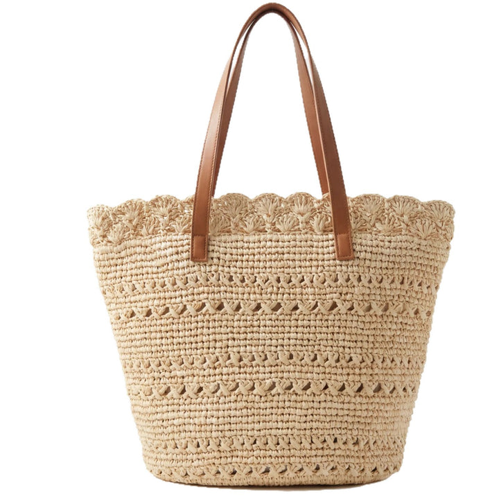 Beach bag with handcrafted crochet pattern and leather handles Bowlift