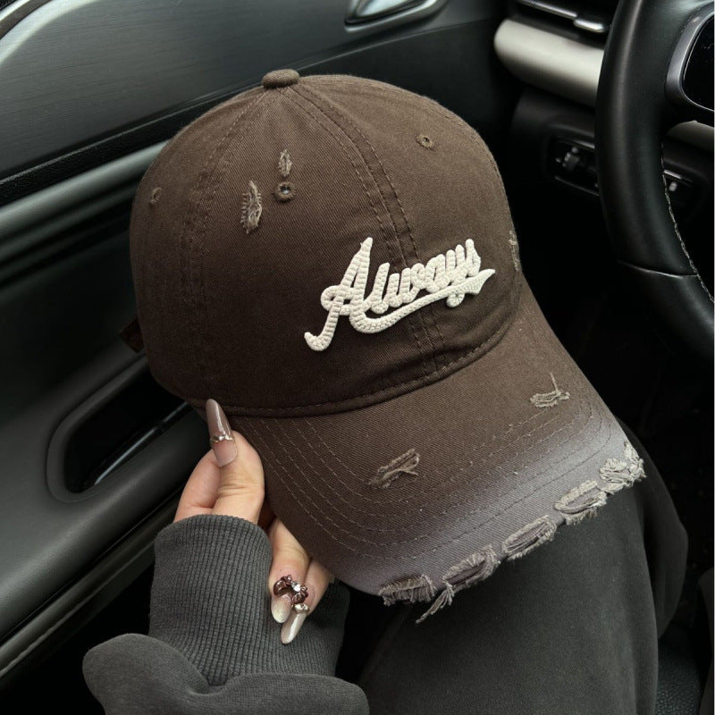 Women's Distressed Denim Style Baseball Cap Bowlift