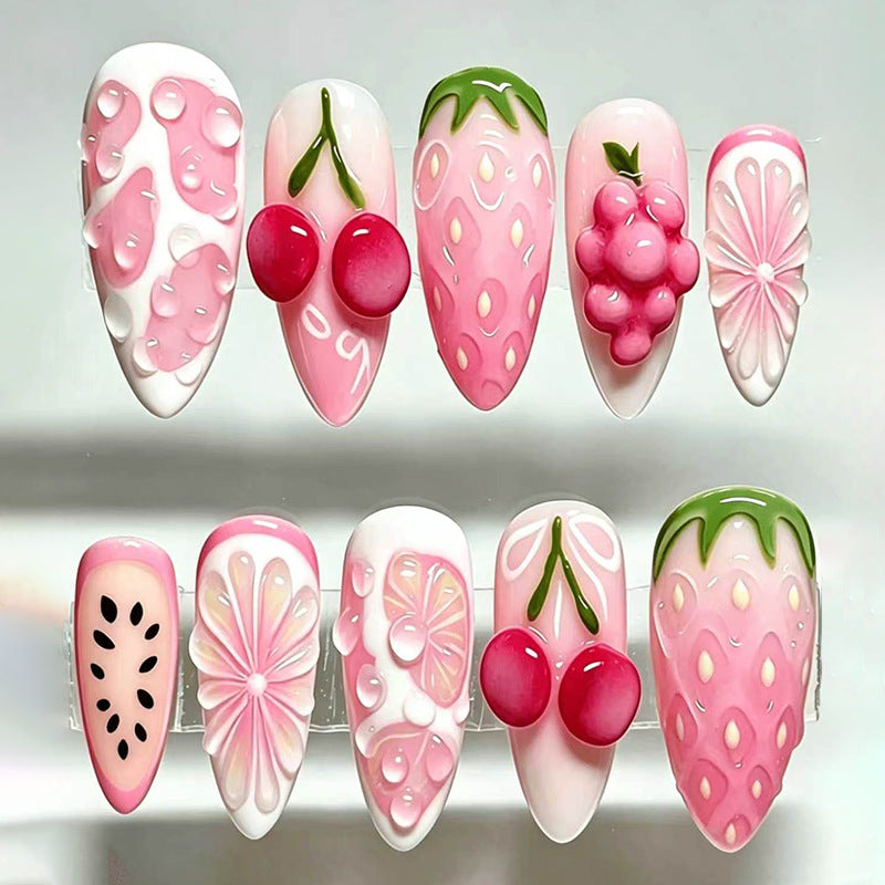 Art nail set with fruity patterns and glamorous accents Bowlift